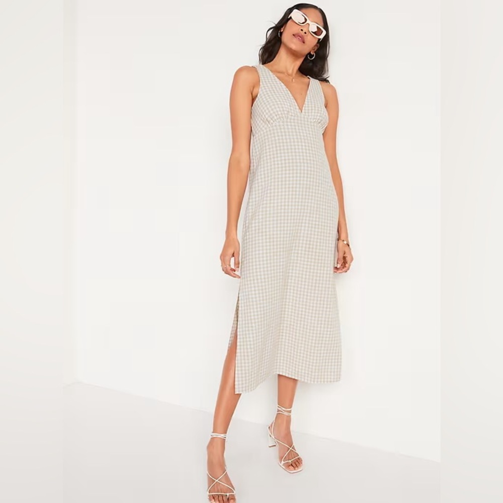 Old Navy Linen Blend Gingham Tie Back Shift Dress